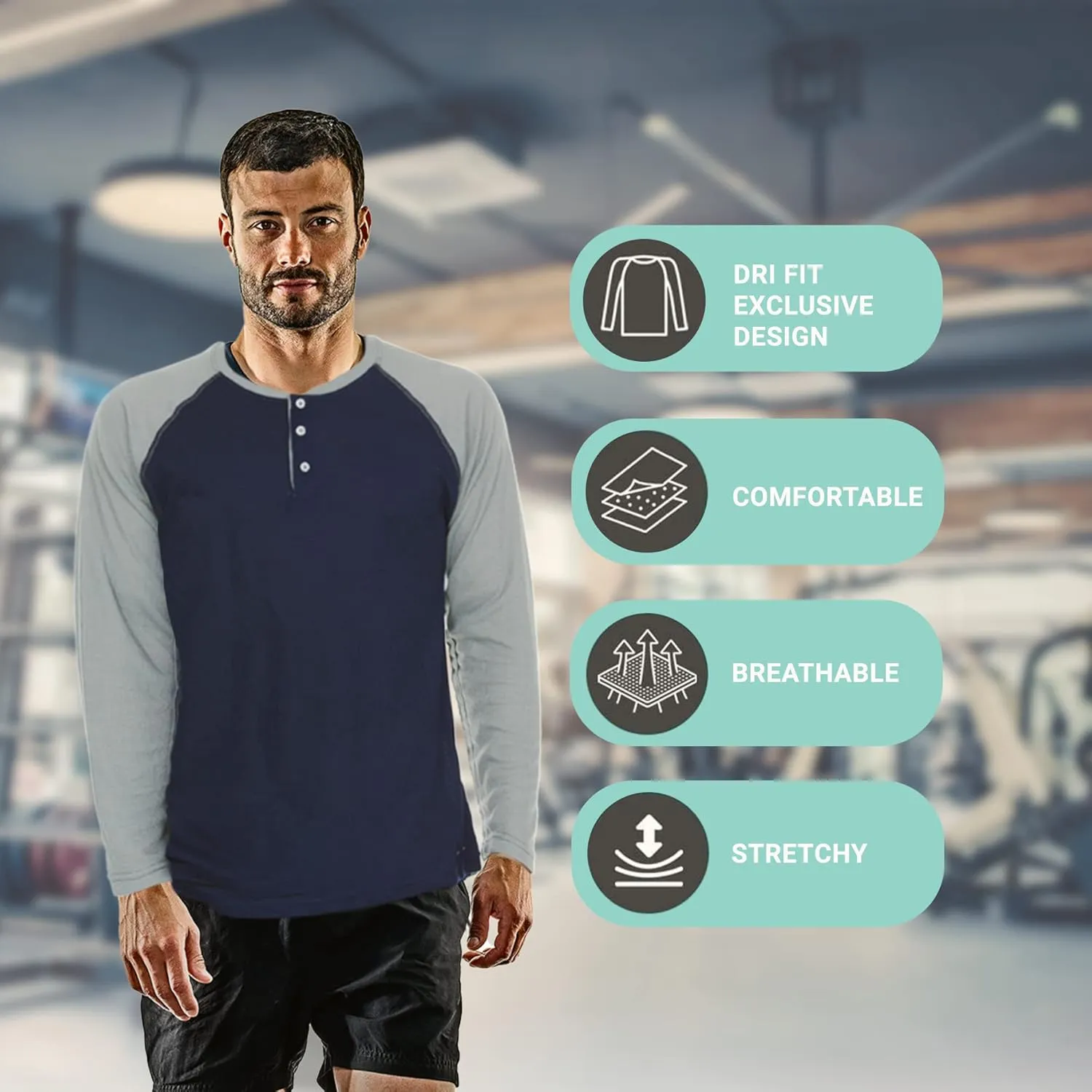 DARESAY 3 Pack: Thermal Long Sleeve Tee Shirt for Men- Henley & Crew Long Sleeve Shirts for Men – Mens Long Sleeve T Shirts