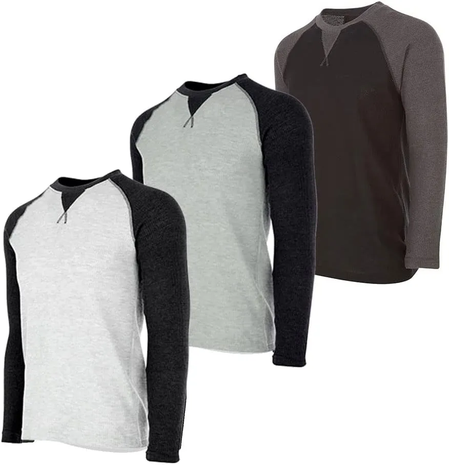 DARESAY 3 Pack: Thermal Long Sleeve Tee Shirt for Men- Henley & Crew Long Sleeve Shirts for Men – Mens Long Sleeve T Shirts