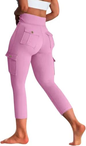 DASAYO 7/8 Leggings for Women High Waist Tummy Control Scrunch Butt Lifting Cargo Leggings with Pockets Gym Yoga Pants