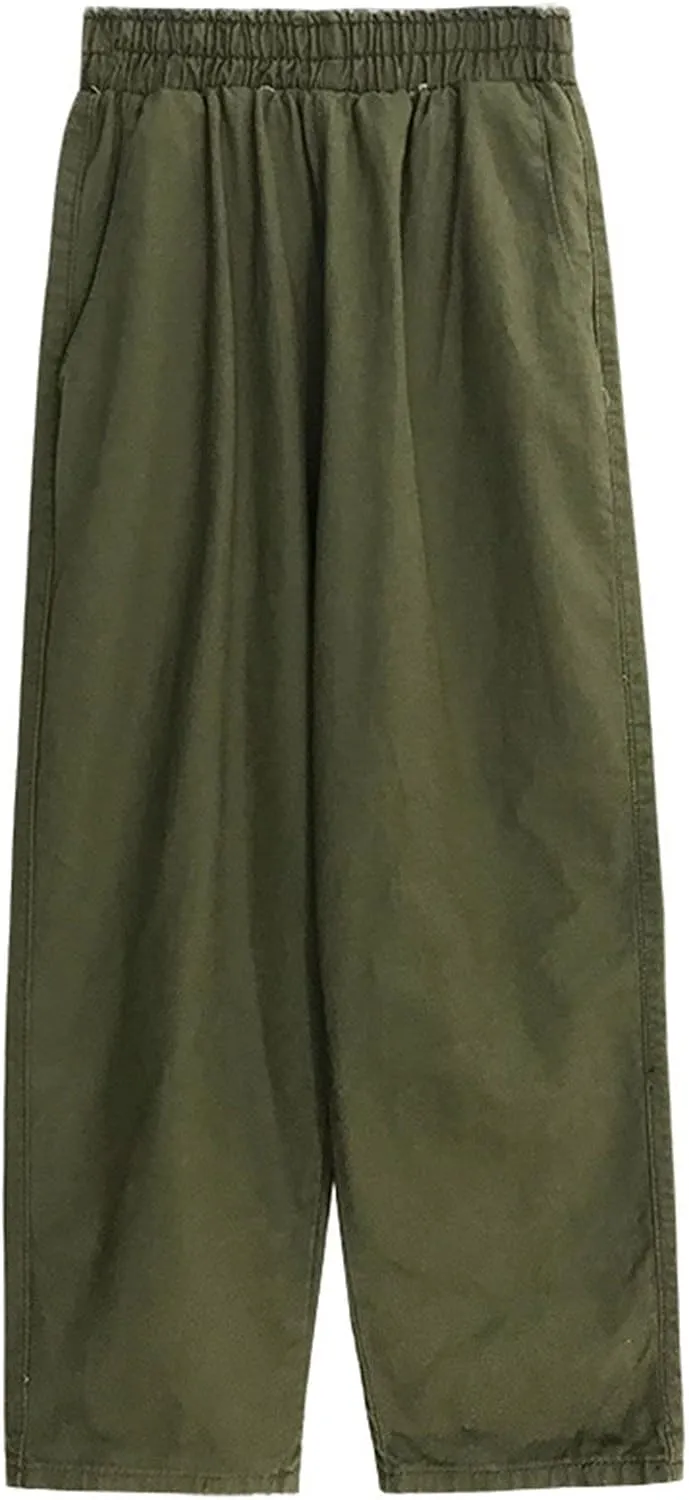 DGHM-JLMY Women's Elastic High Waist Slim Workwear Wrinkle Free Relaxed Fit Pant Loose Casual Pocket Straight Leg Trousers