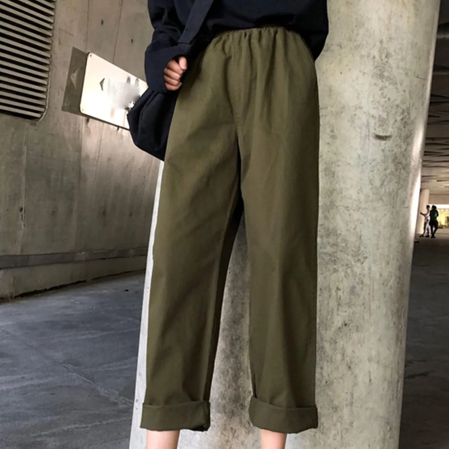 DGHM-JLMY Women's Elastic High Waist Slim Workwear Wrinkle Free Relaxed Fit Pant Loose Casual Pocket Straight Leg Trousers