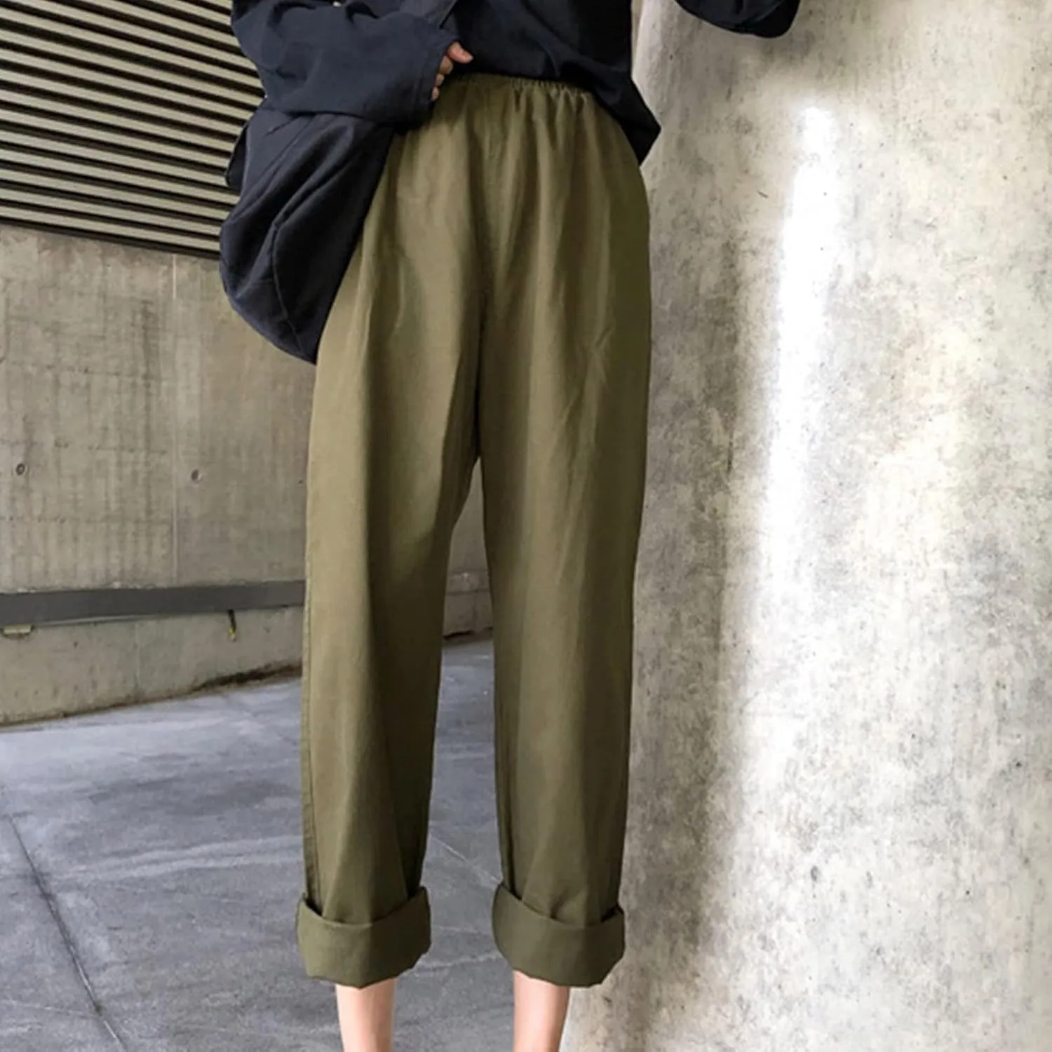 DGHM-JLMY Women's Elastic High Waist Slim Workwear Wrinkle Free Relaxed Fit Pant Loose Casual Pocket Straight Leg Trousers