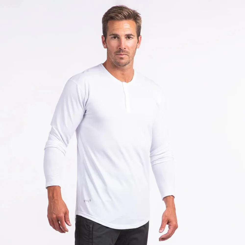 Drop-Cut Henley Long Sleeve Men's Shirt, 3-Button Closure, Long Sleeve, Casual T-Shirt