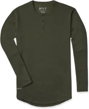 Drop-Cut Henley Long Sleeve Men's Shirt, 3-Button Closure, Long Sleeve, Casual T-Shirt