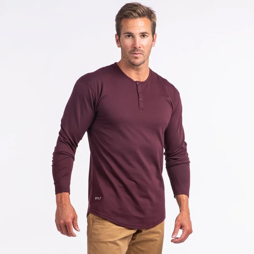 Drop-Cut Henley Long Sleeve Men's Shirt, 3-Button Closure, Long Sleeve, Casual T-Shirt