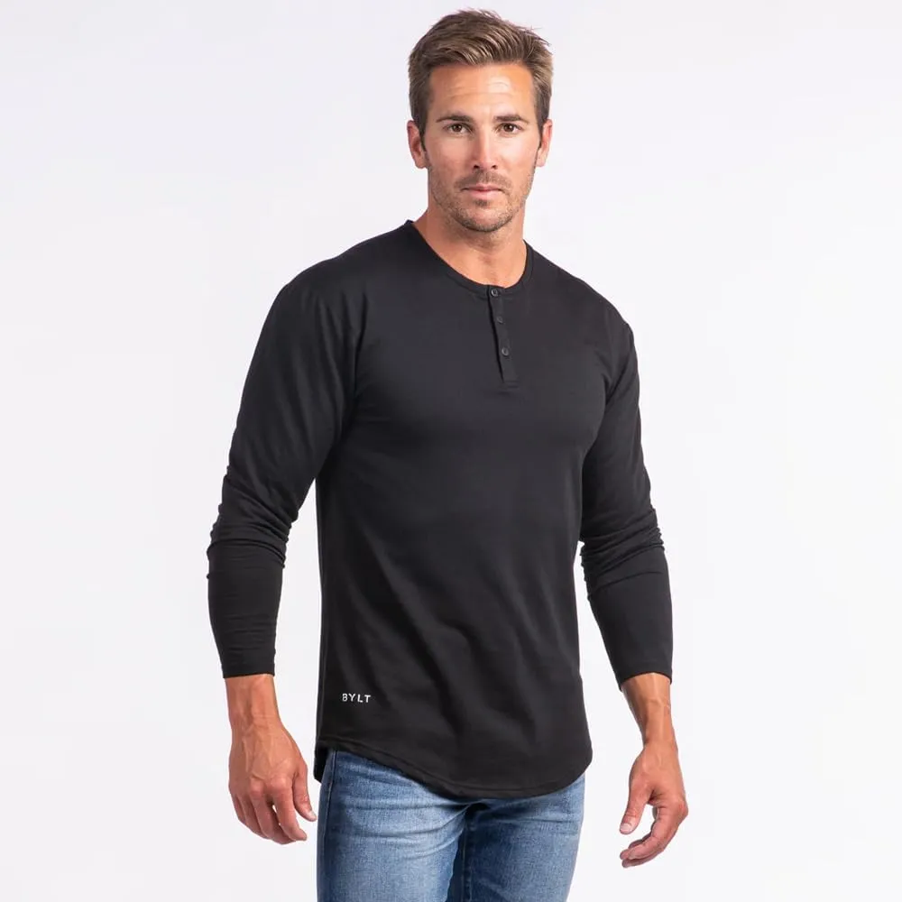 Drop-Cut Henley Long Sleeve Men's Shirt, 3-Button Closure, Long Sleeve, Casual T-Shirt