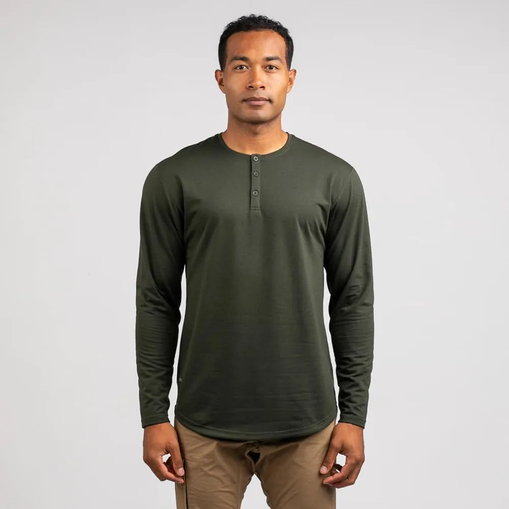 Drop-Cut Henley Long Sleeve Men's Shirt, 3-Button Closure, Long Sleeve, Casual T-Shirt