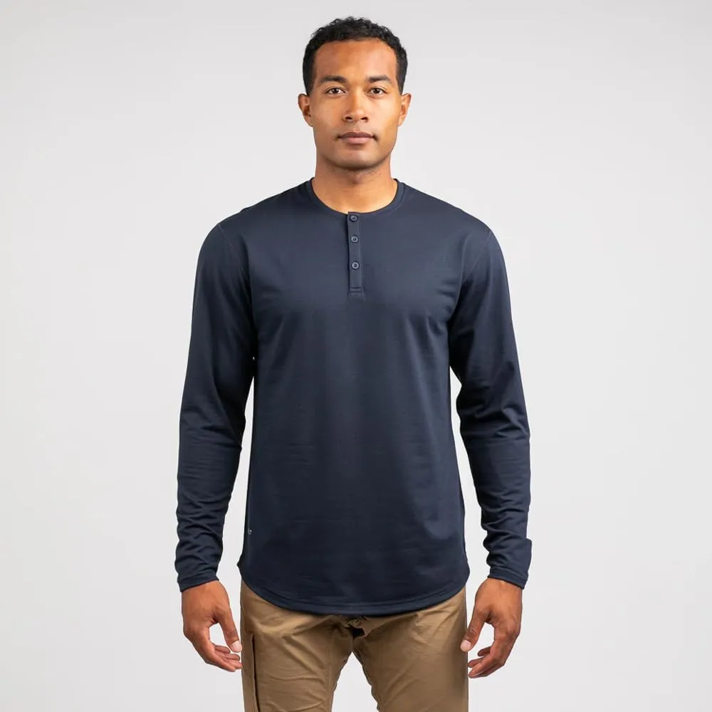 Drop-Cut Henley Long Sleeve Men's Shirt, 3-Button Closure, Long Sleeve, Casual T-Shirt