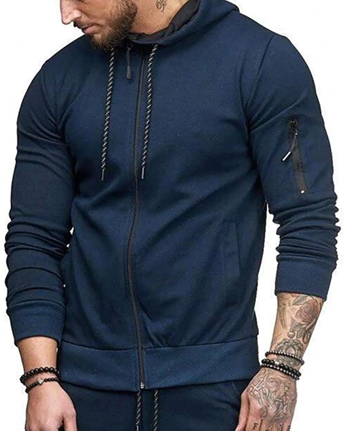DuDubaby Long Sleeve Sweatshirt For Men Casual Camouflage Sports Sweatshirt Long Sleeve Zipper Hooded Jacket Coat
