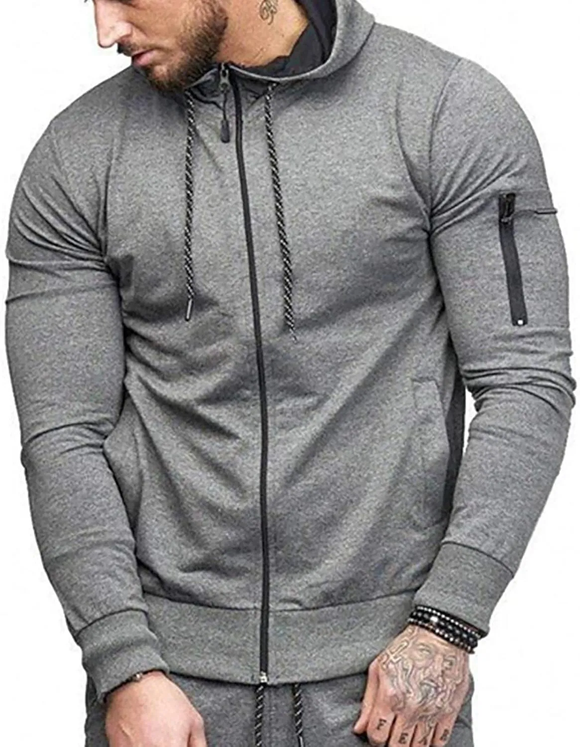 DuDubaby Mens Long Sleeve Hoodie Casual Camouflage Sports Sweatshirt Long Sleeve Zipper Hooded Jacket Coat