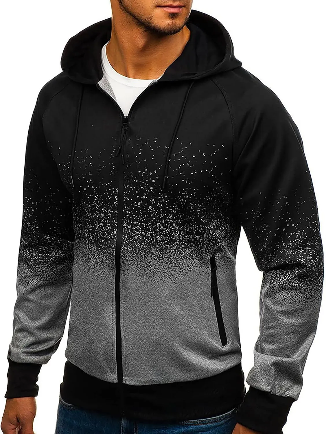 DuDubaby Mens Long Sleeve Hoodie Casual Camouflage Sports Sweatshirt Long Sleeve Zipper Hooded Jacket Coat