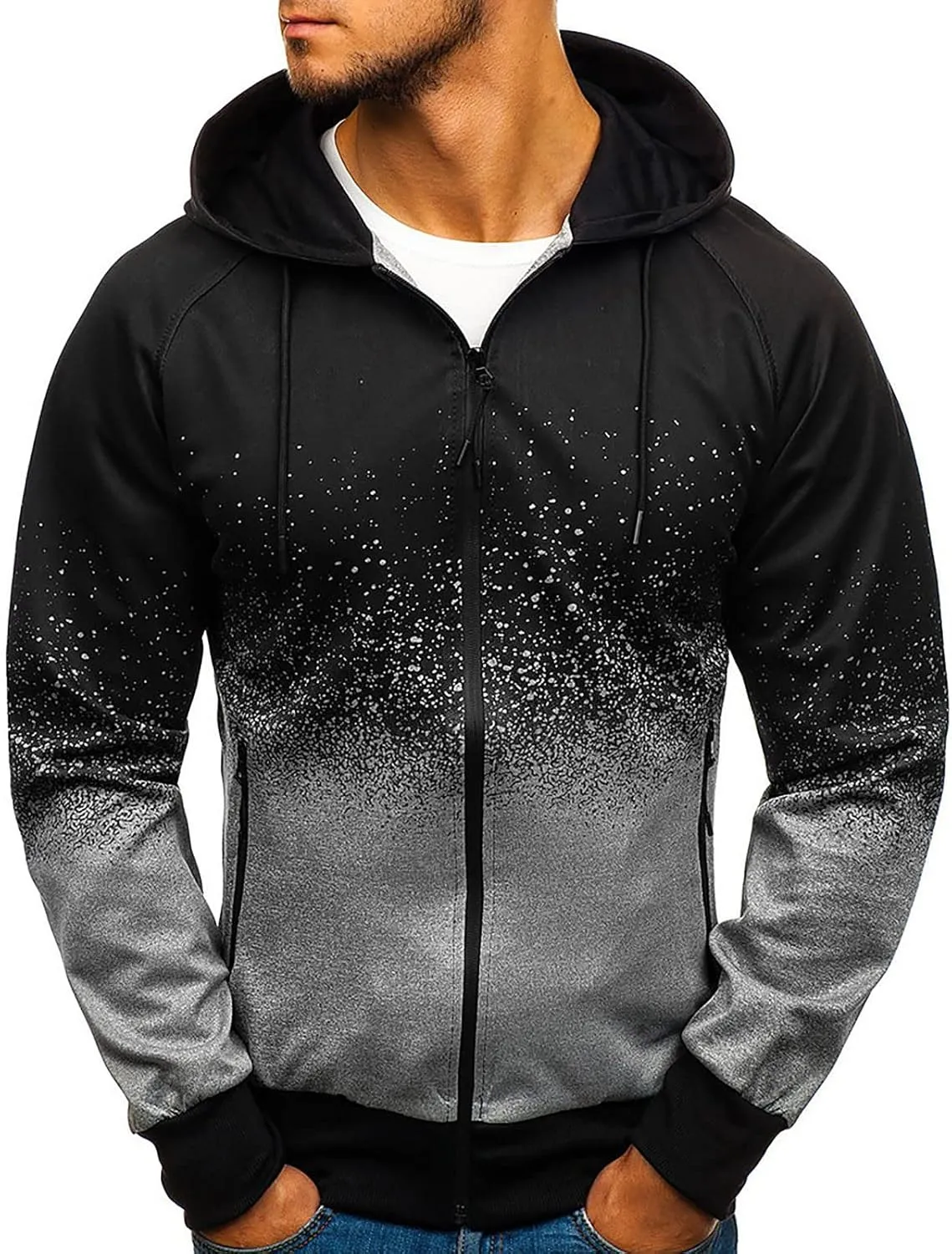 DuDubaby Mens Long Sleeve Hoodie Casual Camouflage Sports Sweatshirt Long Sleeve Zipper Hooded Jacket Coat