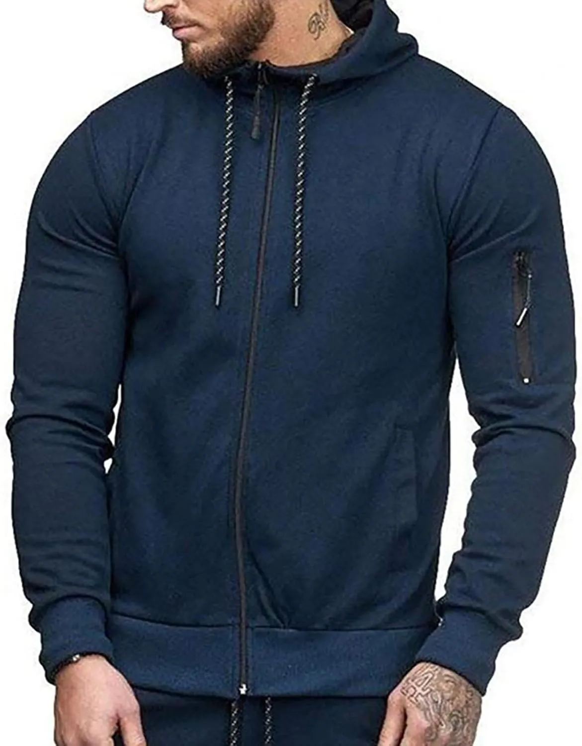 DuDubaby Mens Long Sleeve Hoodie Casual Camouflage Sports Sweatshirt Long Sleeve Zipper Hooded Jacket Coat