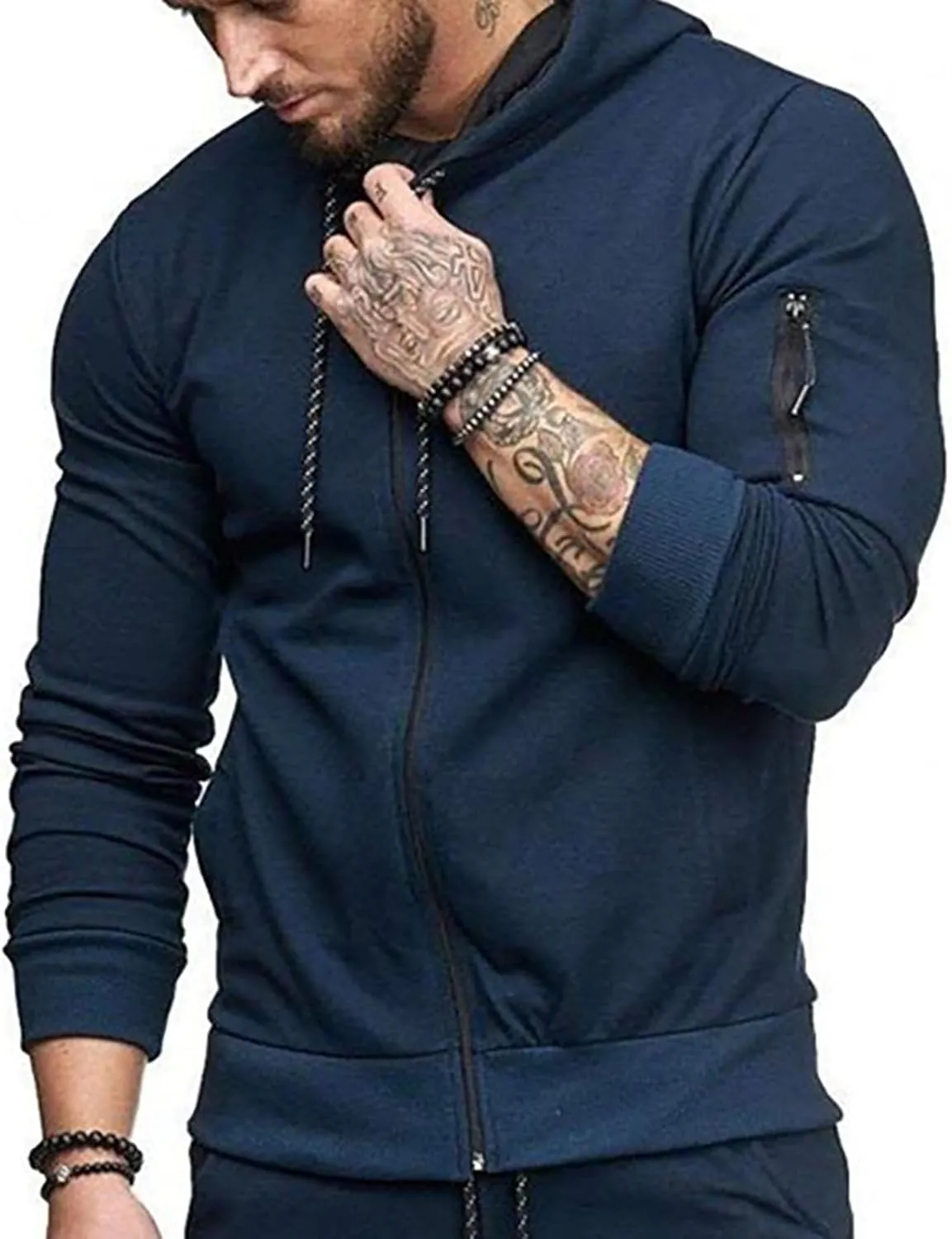 DuDubaby Mens Long Sleeve Hoodie Casual Camouflage Sports Sweatshirt Long Sleeve Zipper Hooded Jacket Coat