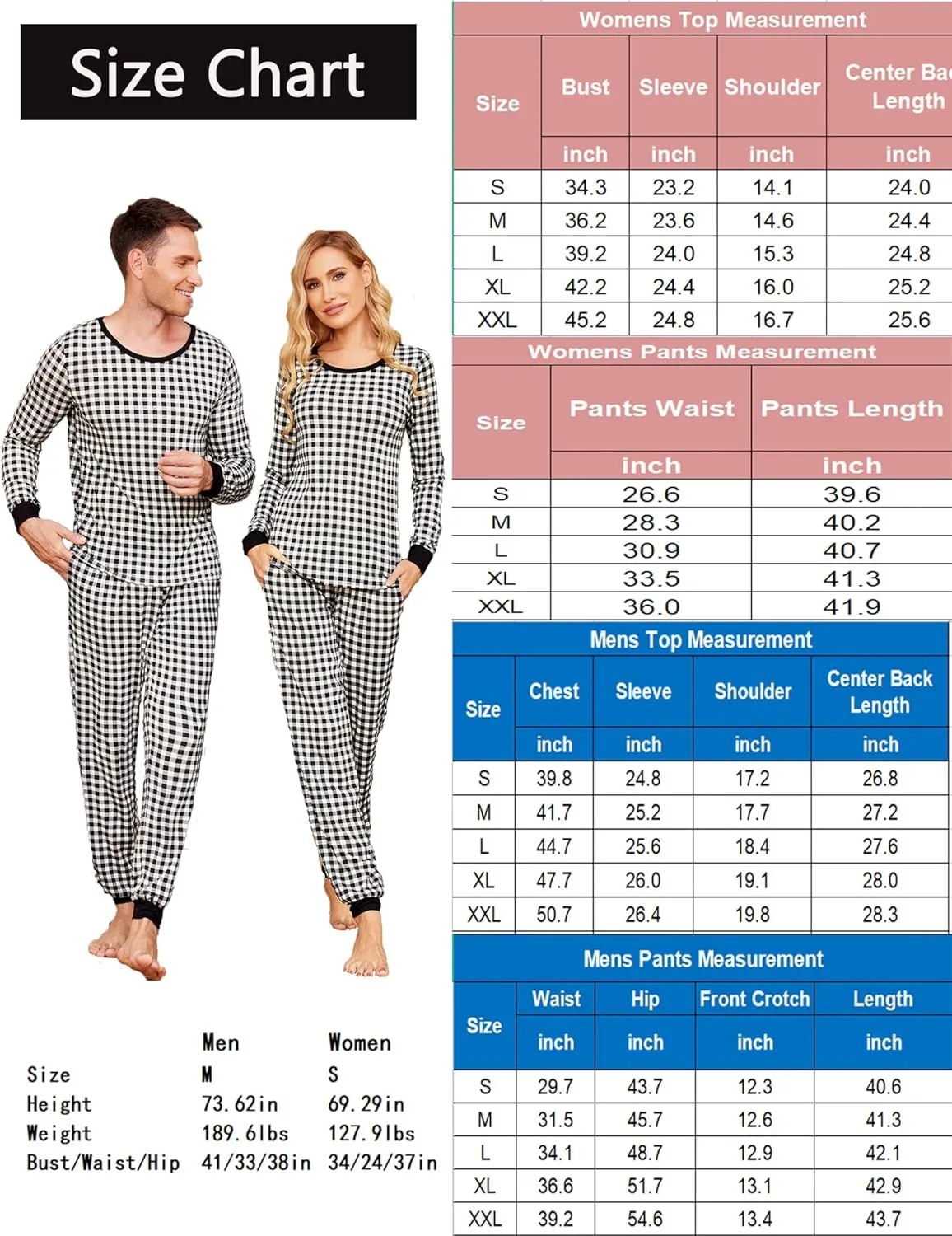 Ekouaer Pajamas for Couple Matching Pjs Long Sleeve Plaid Sleepwear Soft Loungewear with Pockets S-XXL