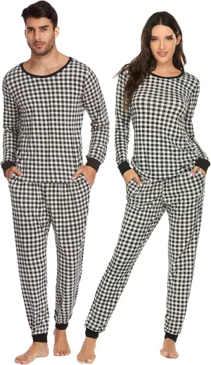 Ekouaer Pajamas for Couple Matching Pjs Long Sleeve Plaid Sleepwear Soft Loungewear with Pockets S-XXL