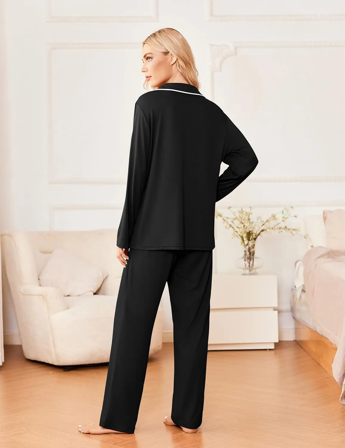 Ekouaer Womens Pajama Sets 2 Piece Long Sleeve Sleepwear Soft Button Down Pjs Lounge Set S-XXL