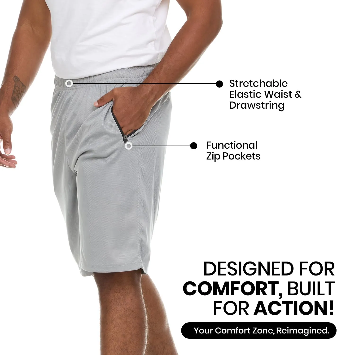 Essential Elements 4 Pack: Men's Dry-Fit Sweat Resistant Active Athletic Performance Shorts