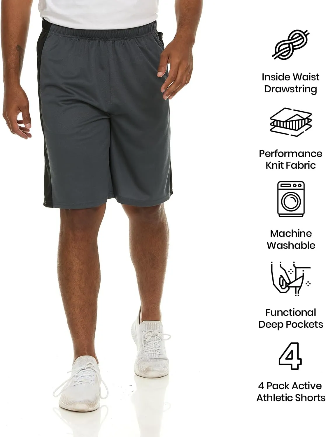 Essential Elements 4 Pack: Men's Dry-Fit Sweat Resistant Active Athletic Performance Shorts