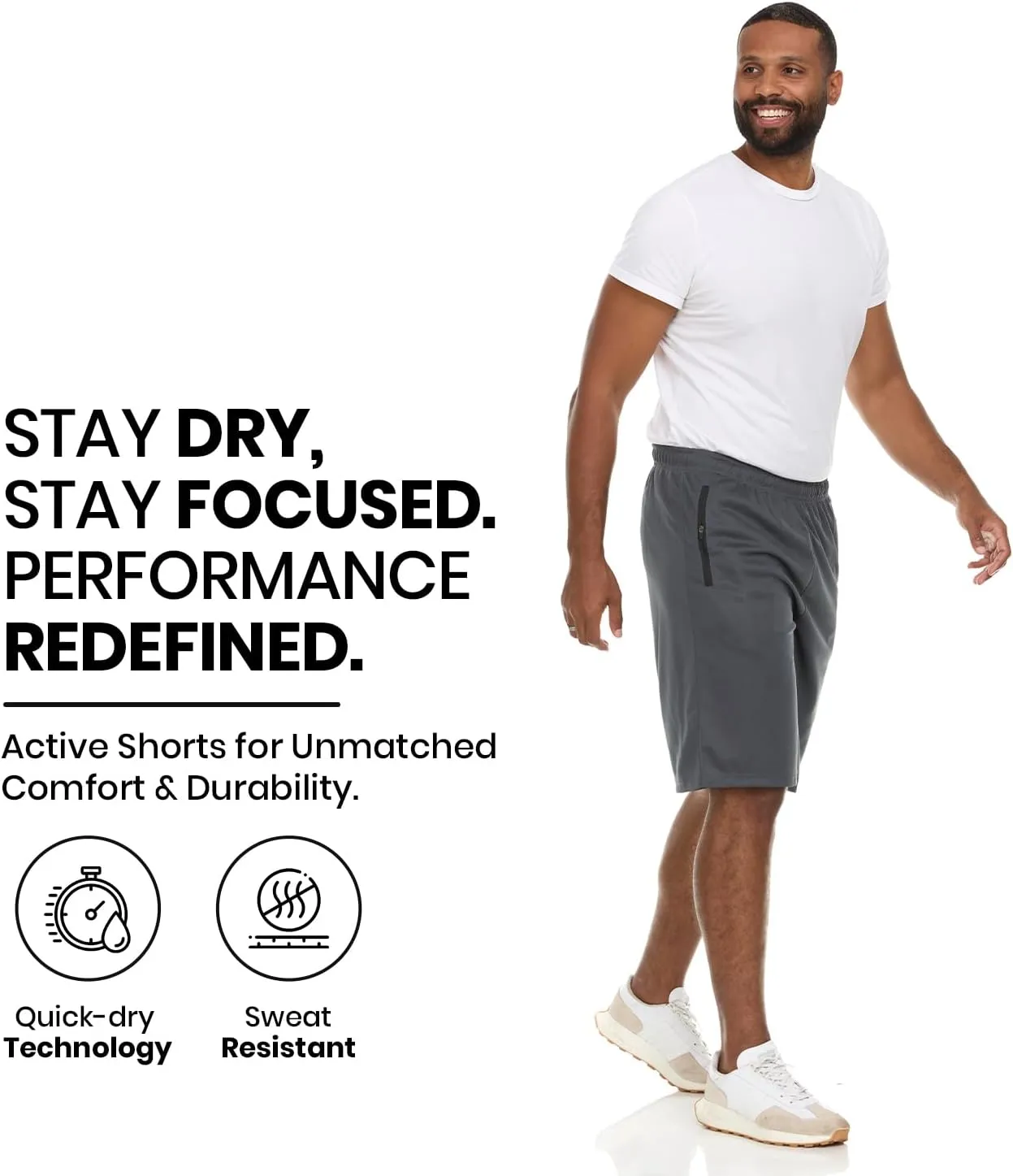 Essential Elements 4 Pack: Men's Dry-Fit Sweat Resistant Active Athletic Performance Shorts