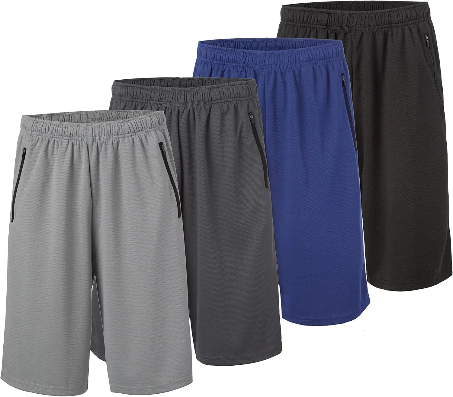 Essential Elements 4 Pack: Men's Dry-Fit Sweat Resistant Active Athletic Performance Shorts