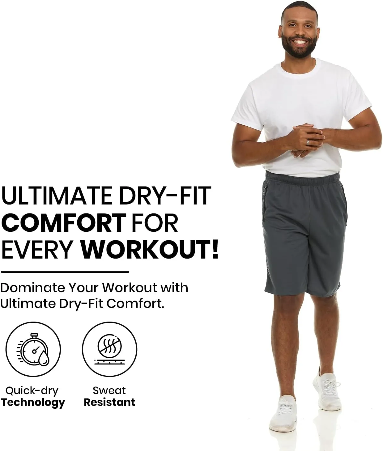 Essential Elements 4 Pack: Men's Dry-Fit Sweat Resistant Active Athletic Performance Shorts