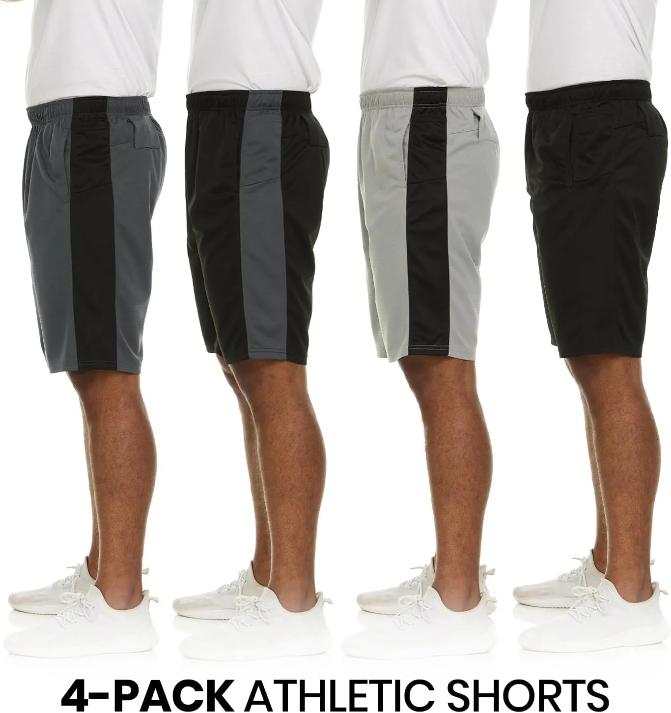 Essential Elements 4 Pack: Men's Dry-Fit Sweat Resistant Active Athletic Performance Shorts