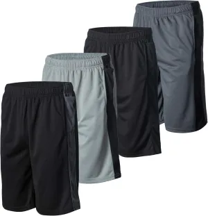 Essential Elements 4 Pack: Men's Dry-Fit Sweat Resistant Active Athletic Performance Shorts