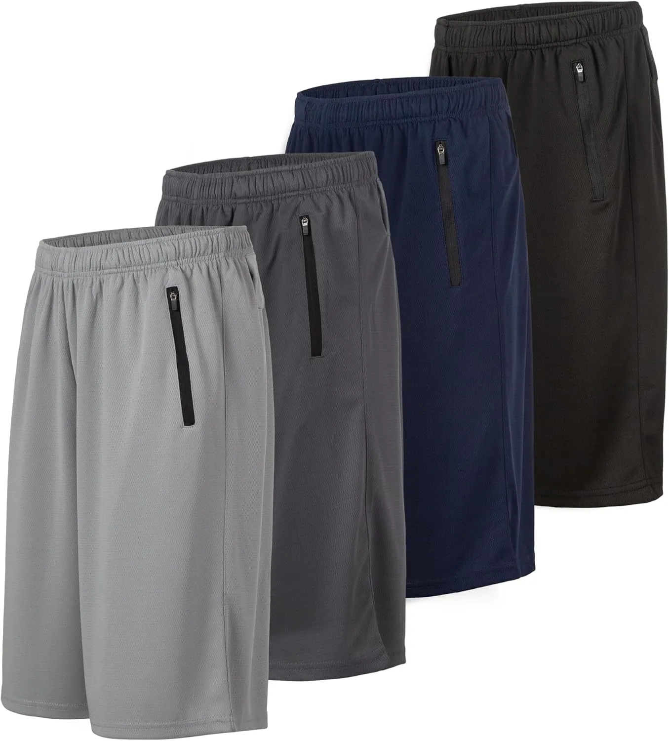 Essential Elements 4 Pack: Men's Dry-Fit Sweat Resistant Active Athletic Performance Shorts