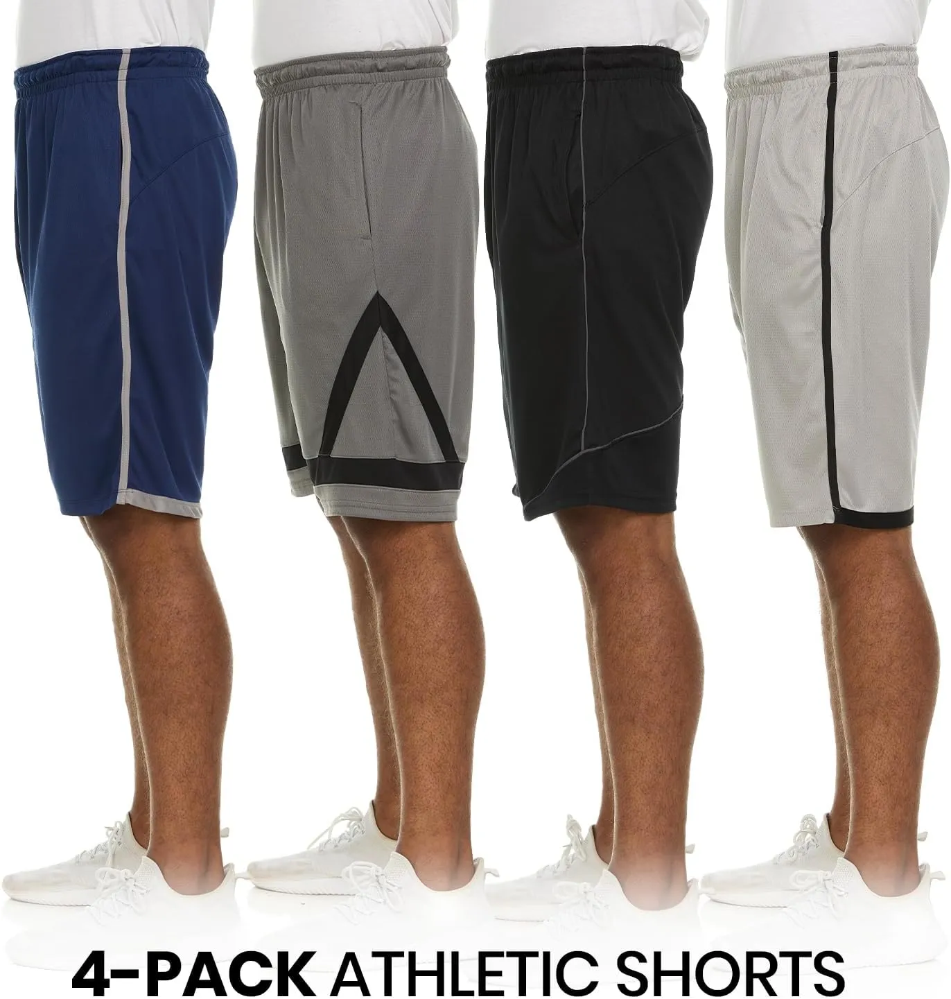 Essential Elements 4 Pack: Men's Dry-Fit Sweat Resistant Active Athletic Performance Shorts