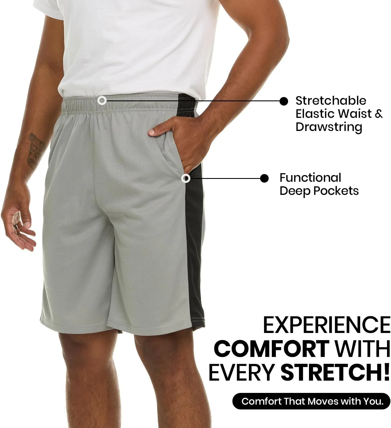 Essential Elements 4 Pack: Men's Dry-Fit Sweat Resistant Active Athletic Performance Shorts