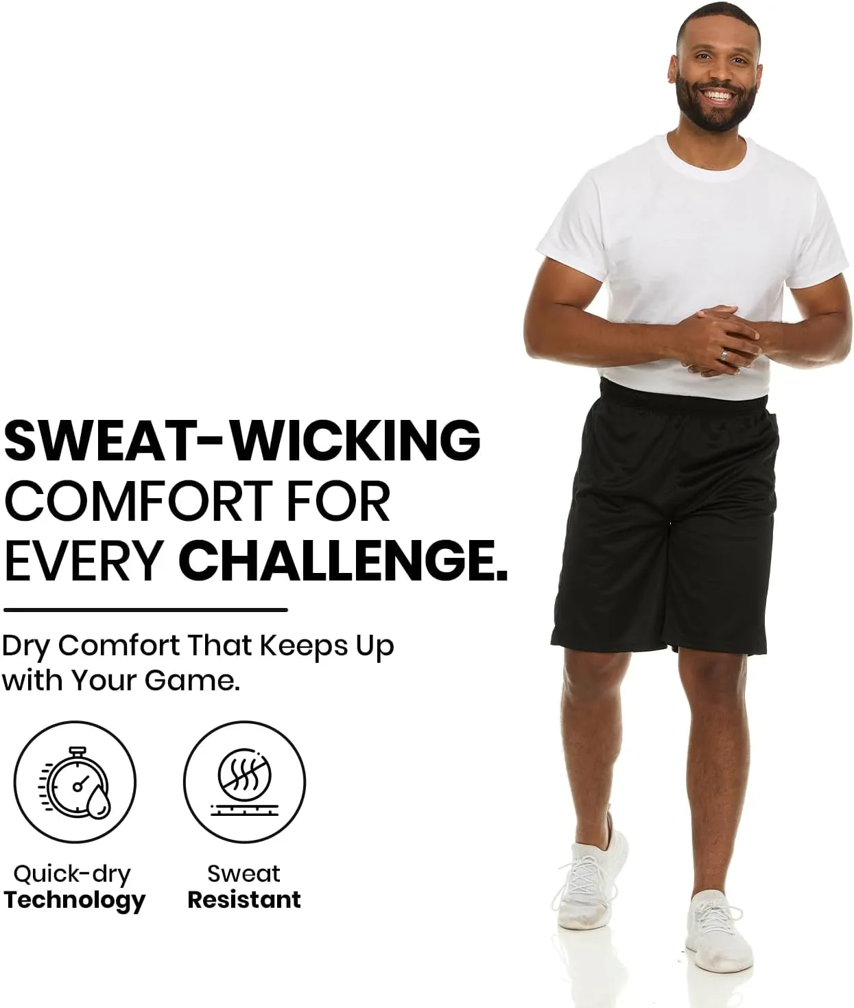 Essential Elements 4 Pack: Men's Dry-Fit Sweat Resistant Active Athletic Performance Shorts