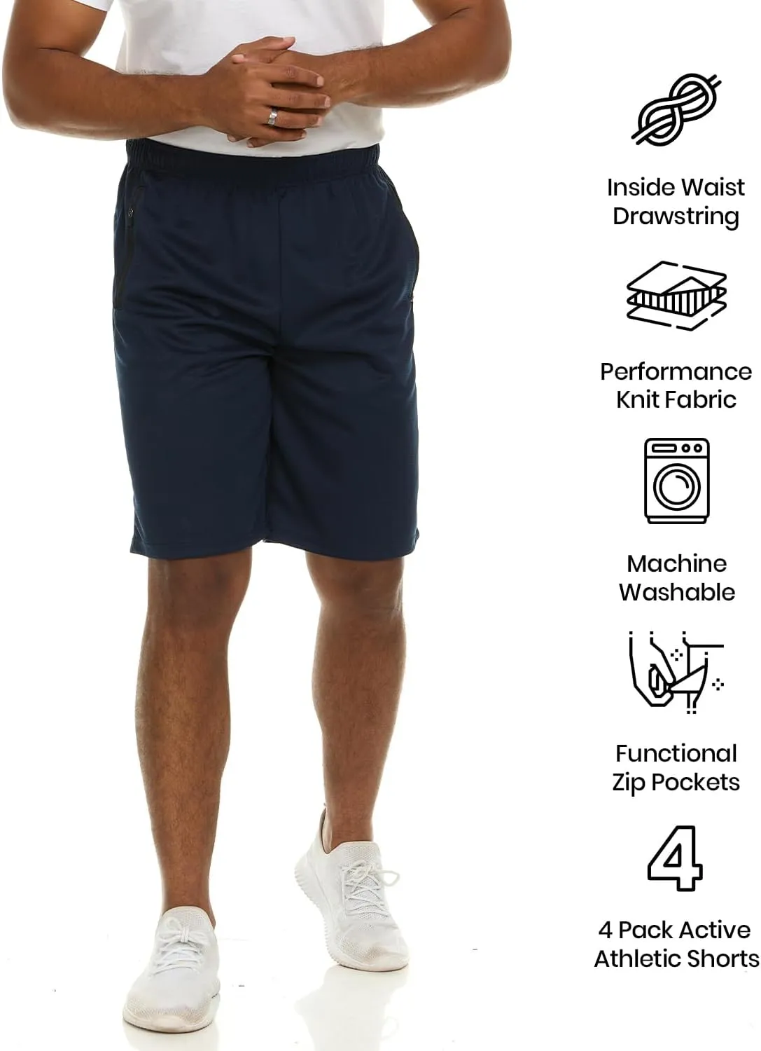 Essential Elements 4 Pack: Men's Dry-Fit Sweat Resistant Active Athletic Performance Shorts