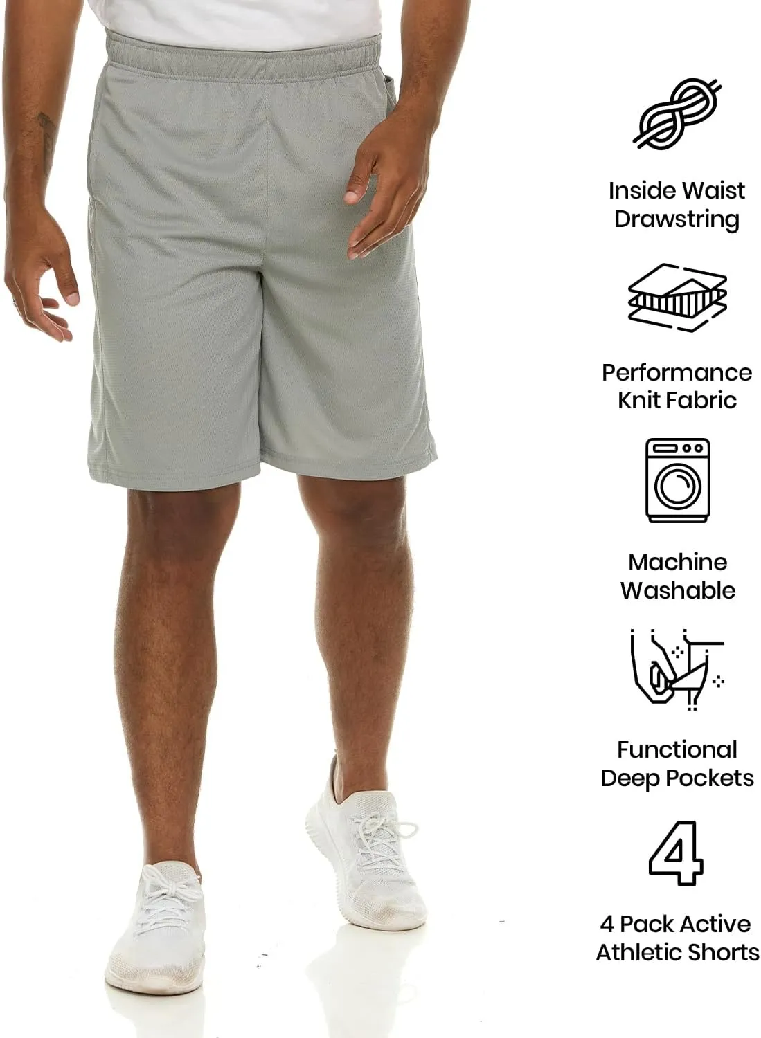 Essential Elements 4 Pack: Men's Dry-Fit Sweat Resistant Active Athletic Performance Shorts