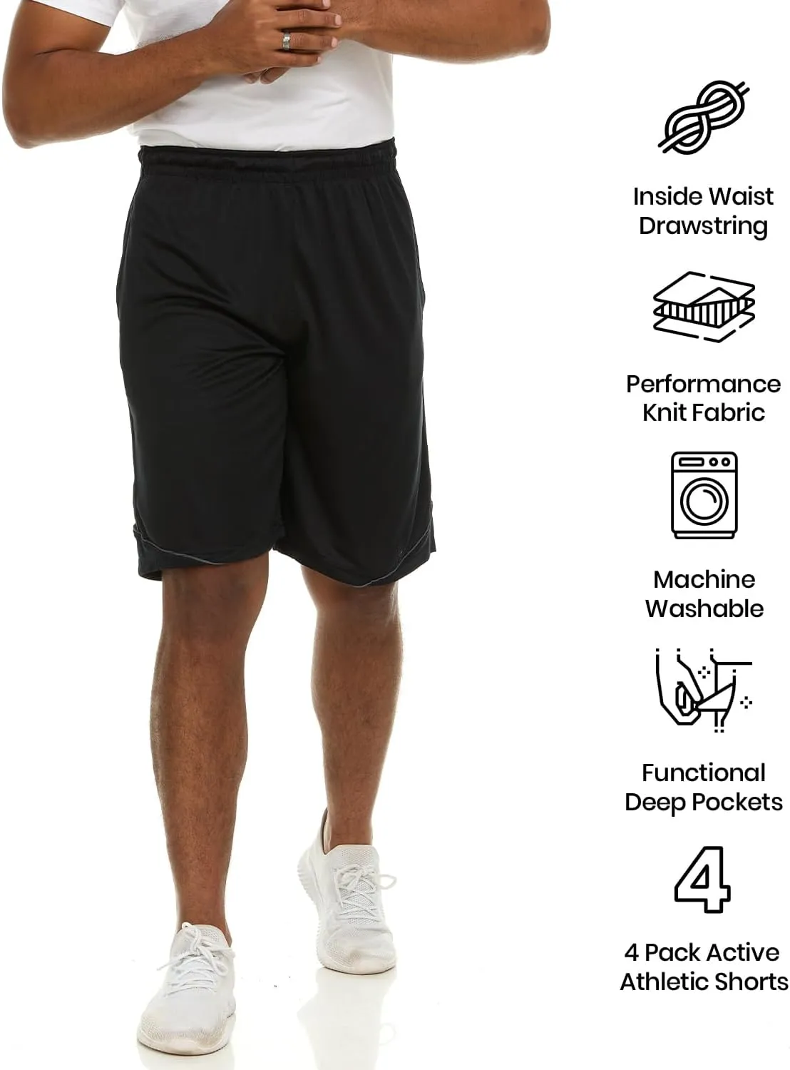 Essential Elements 4 Pack: Men's Dry-Fit Sweat Resistant Active Athletic Performance Shorts