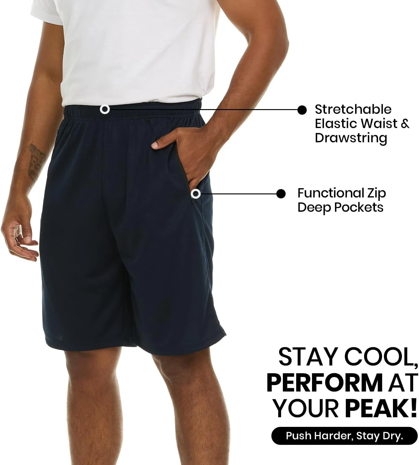 Essential Elements 4 Pack: Men's Dry-Fit Sweat Resistant Active Athletic Performance Shorts
