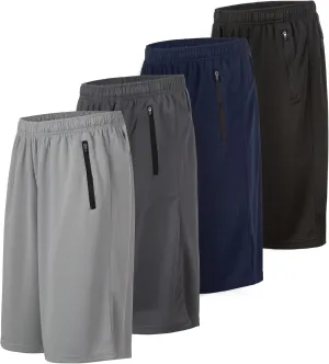 Essential Elements 4 Pack: Men's Dry-Fit Sweat Resistant Active Athletic Performance Shorts