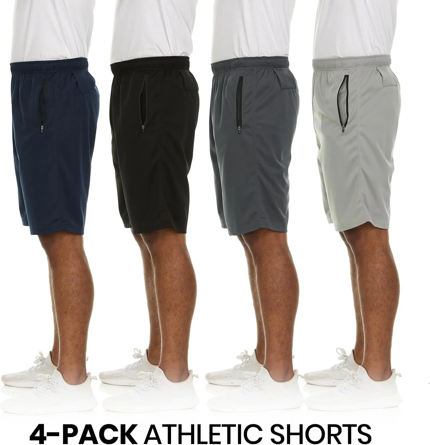 Essential Elements 4 Pack: Men's Dry-Fit Sweat Resistant Active Athletic Performance Shorts