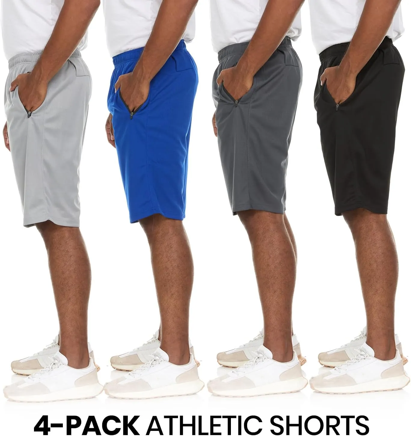 Essential Elements 4 Pack: Men's Dry-Fit Sweat Resistant Active Athletic Performance Shorts