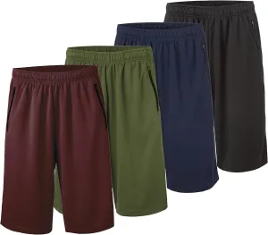 Essential Elements 4 Pack: Men's Dry-Fit Sweat Resistant Active Athletic Performance Shorts