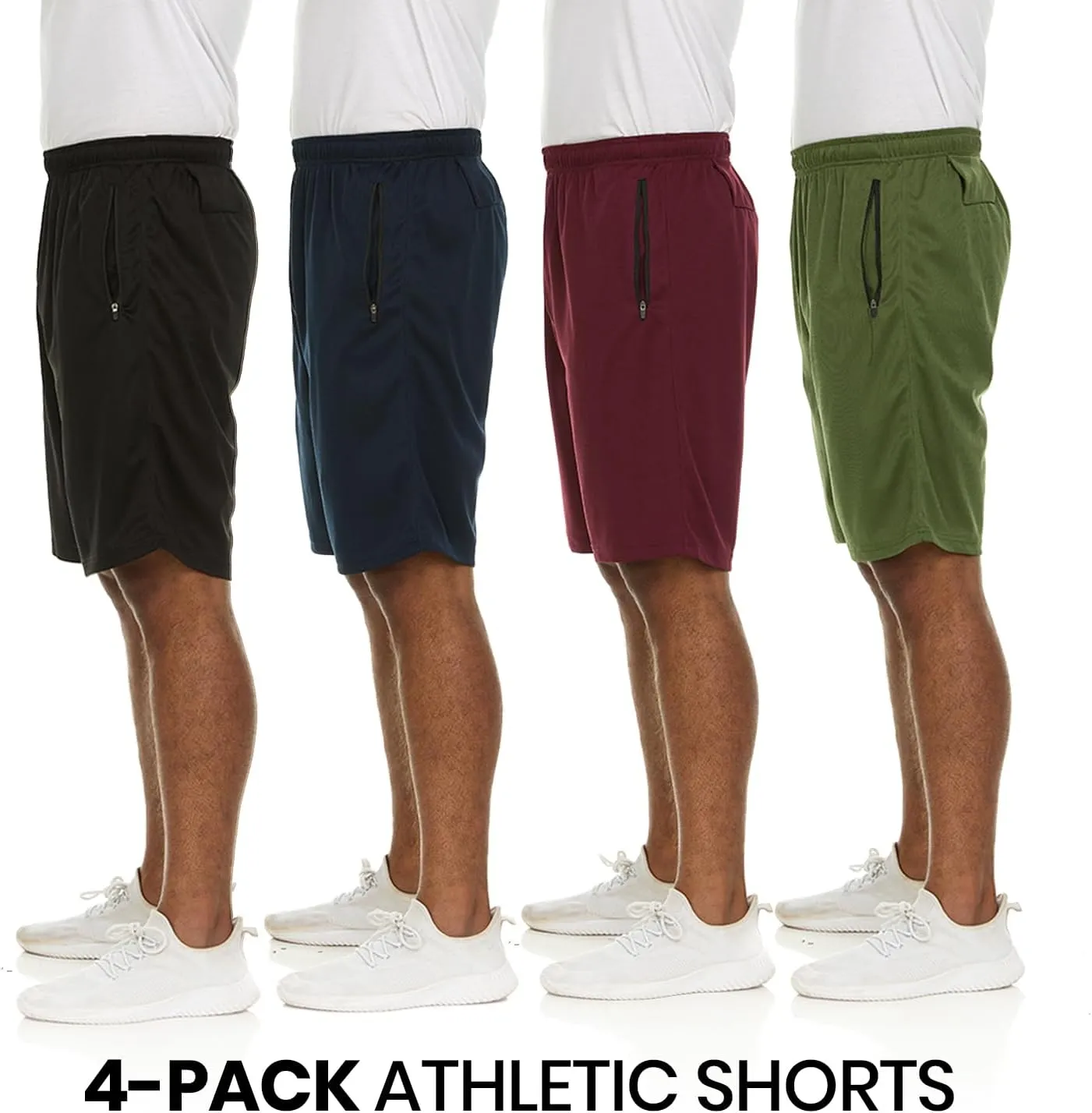 Essential Elements 4 Pack: Men's Dry-Fit Sweat Resistant Active Athletic Performance Shorts