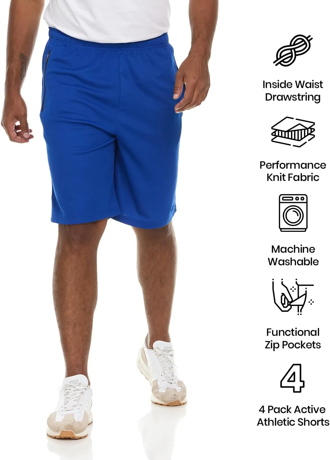 Essential Elements 4 Pack: Men's Dry-Fit Sweat Resistant Active Athletic Performance Shorts