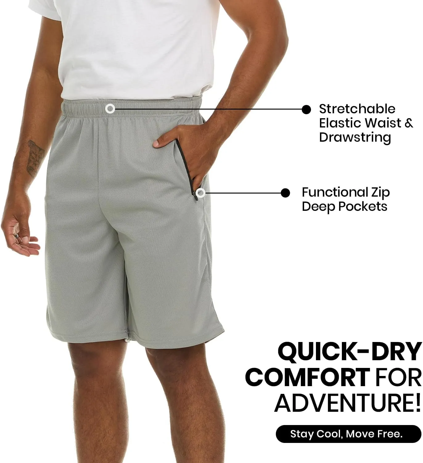 Essential Elements 4 Pack: Men's Dry-Fit Sweat Resistant Active Athletic Performance Shorts