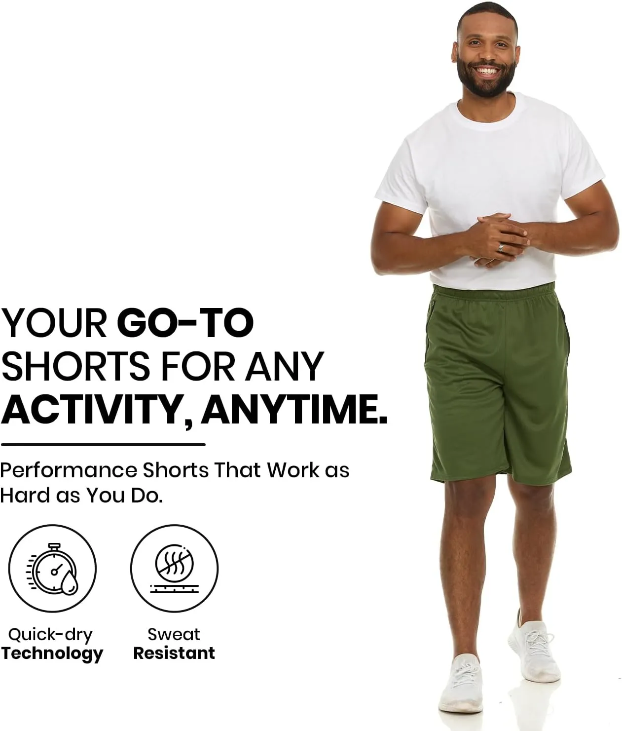Essential Elements 4 Pack: Men's Dry-Fit Sweat Resistant Active Athletic Performance Shorts
