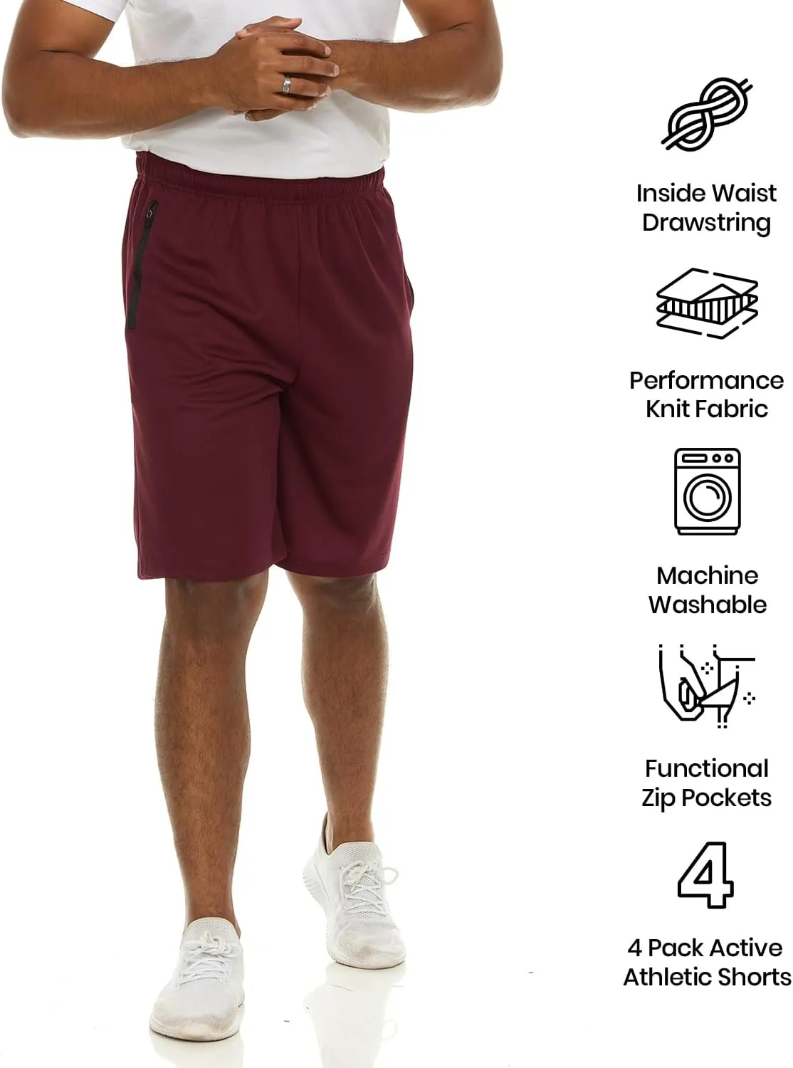 Essential Elements 4 Pack: Men's Dry-Fit Sweat Resistant Active Athletic Performance Shorts