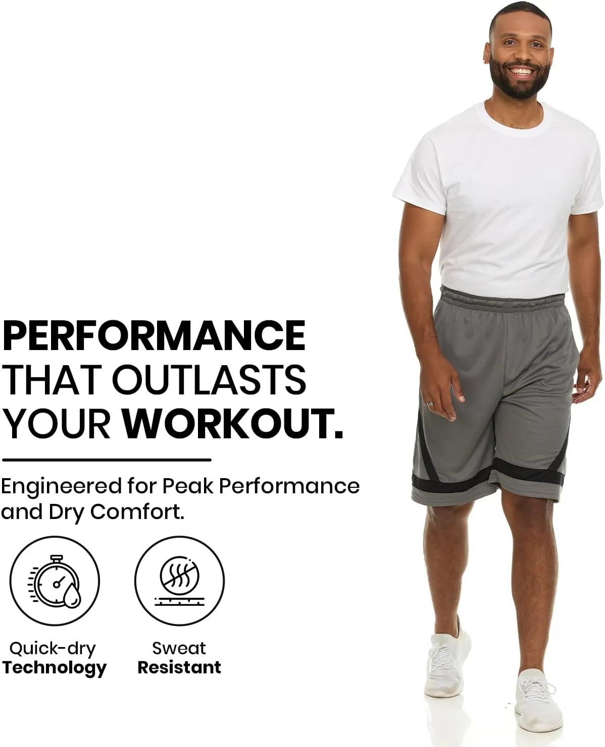 Essential Elements 4 Pack: Men's Dry-Fit Sweat Resistant Active Athletic Performance Shorts