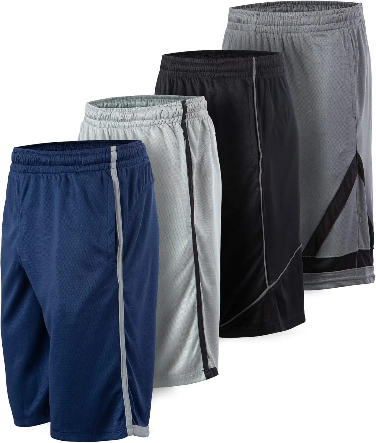 Essential Elements 4 Pack: Men's Dry-Fit Sweat Resistant Active Athletic Performance Shorts