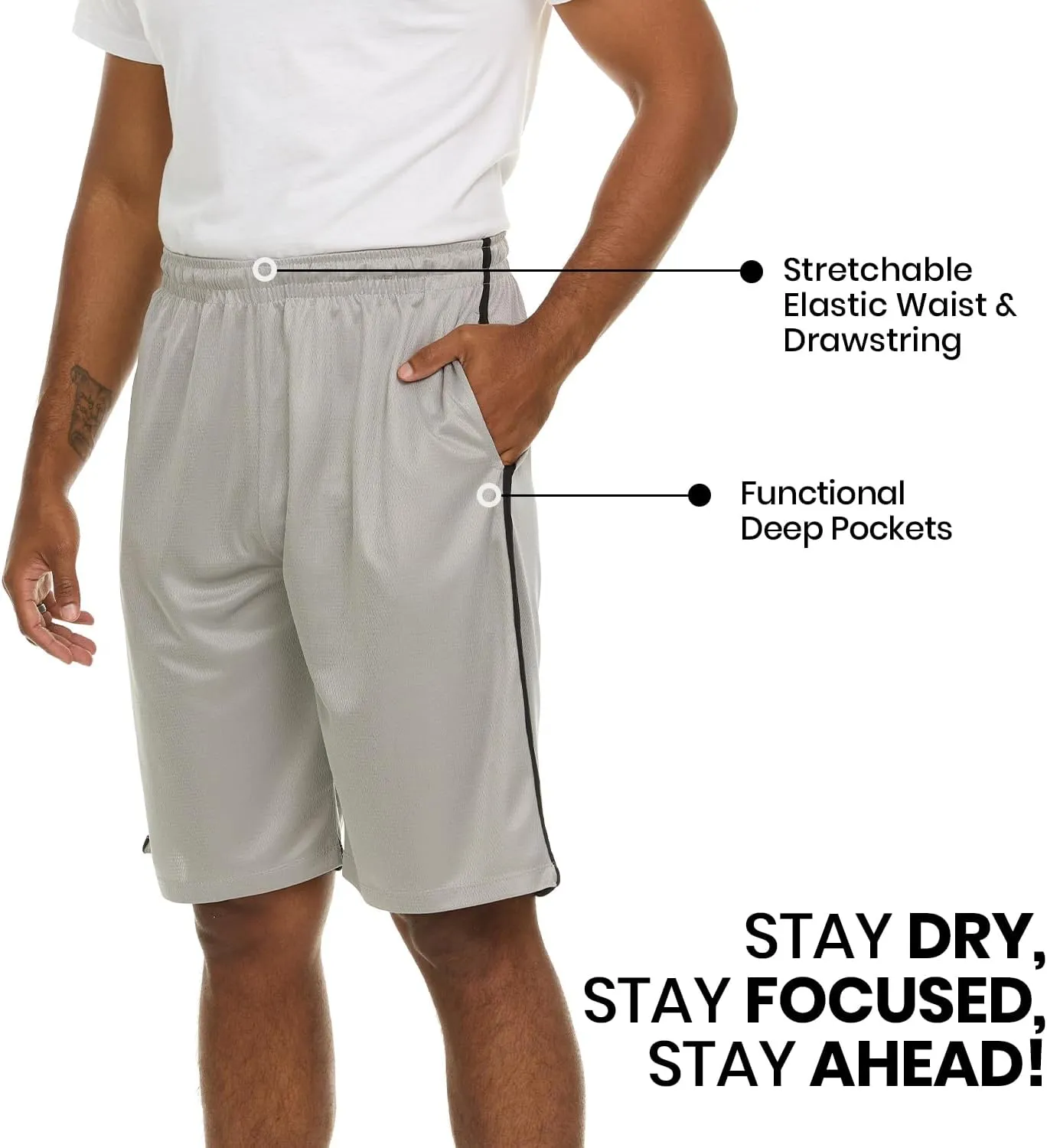 Essential Elements 4 Pack: Men's Dry-Fit Sweat Resistant Active Athletic Performance Shorts