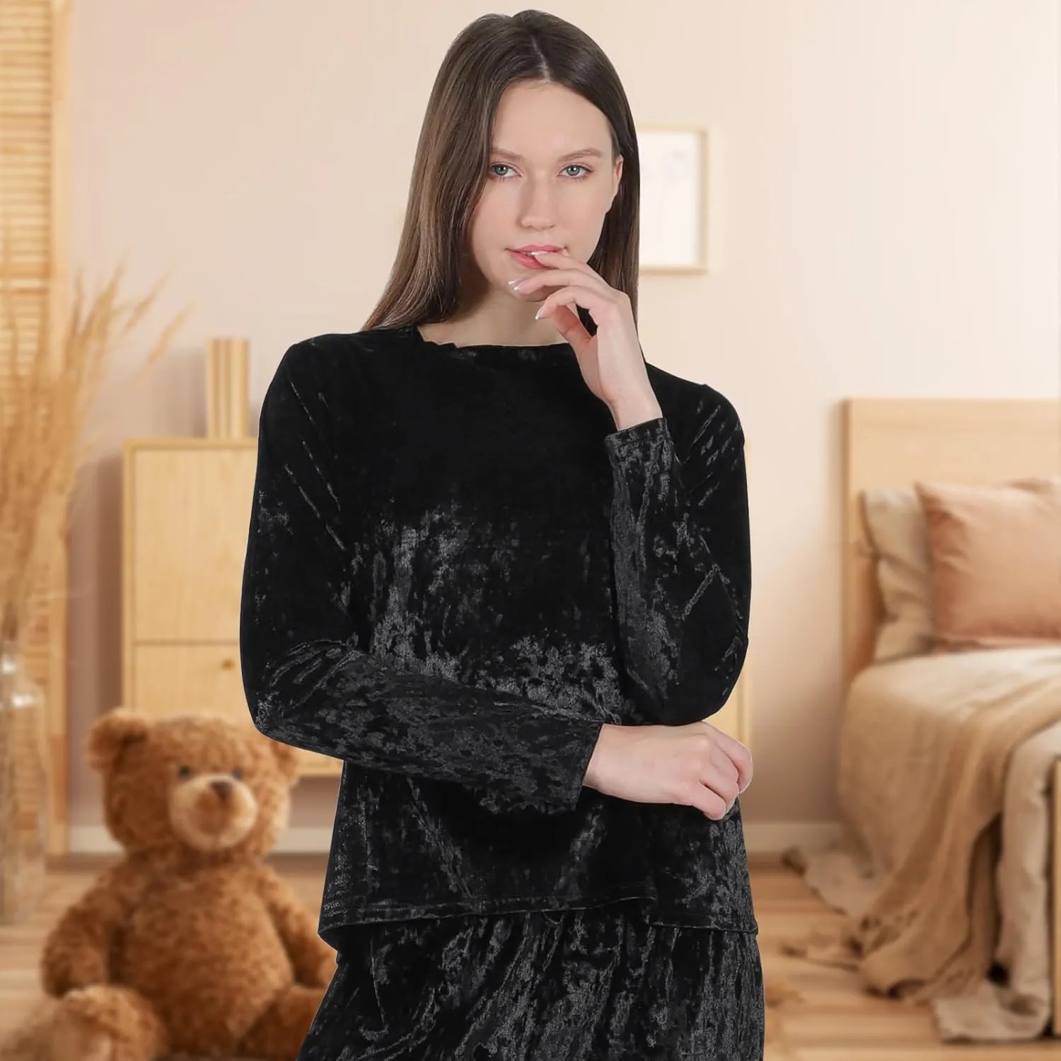 ESTAMICO Women Comfy Sleepwear Long Sleeve Pajamsa Tops