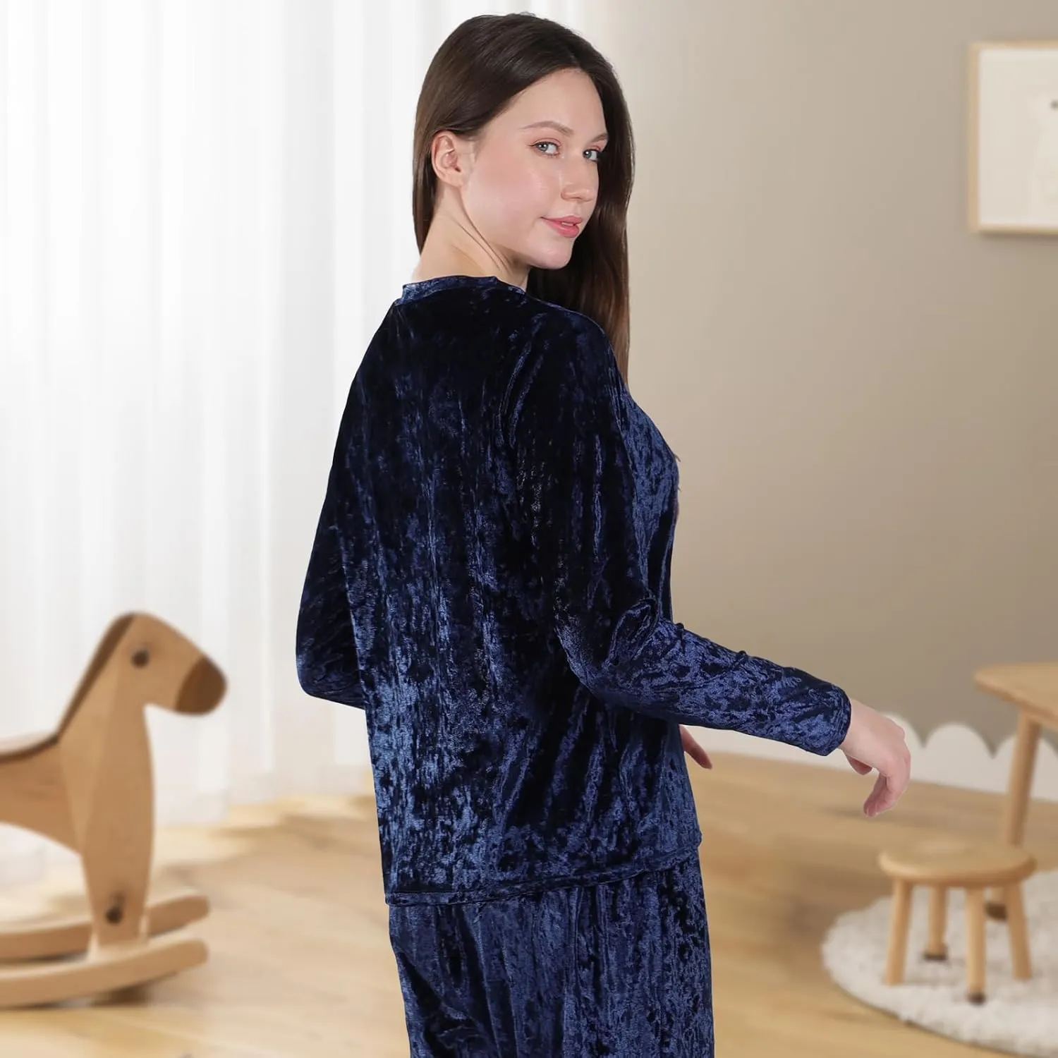 ESTAMICO Women Comfy Sleepwear Long Sleeve Pajamsa Tops